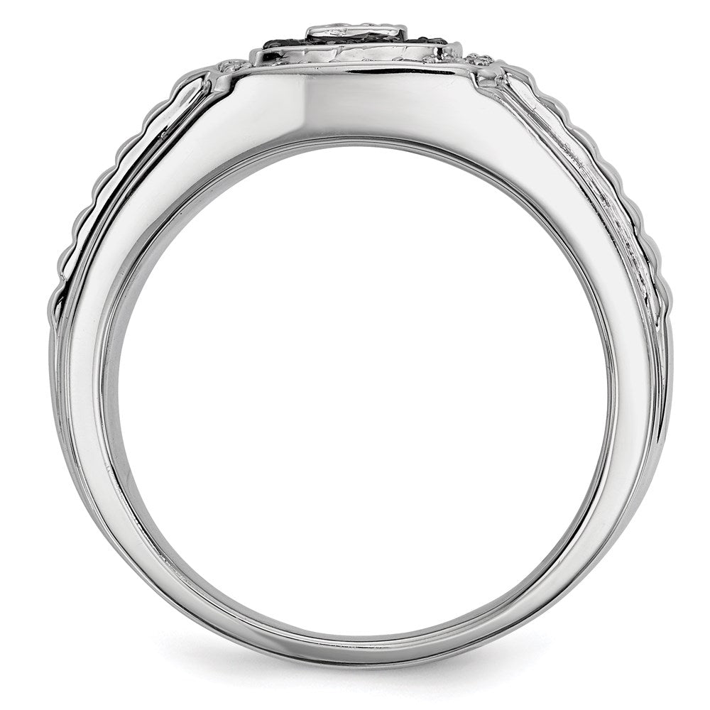 Sterling Silver Rhodium Plated Black and White Diamond Men's Ring