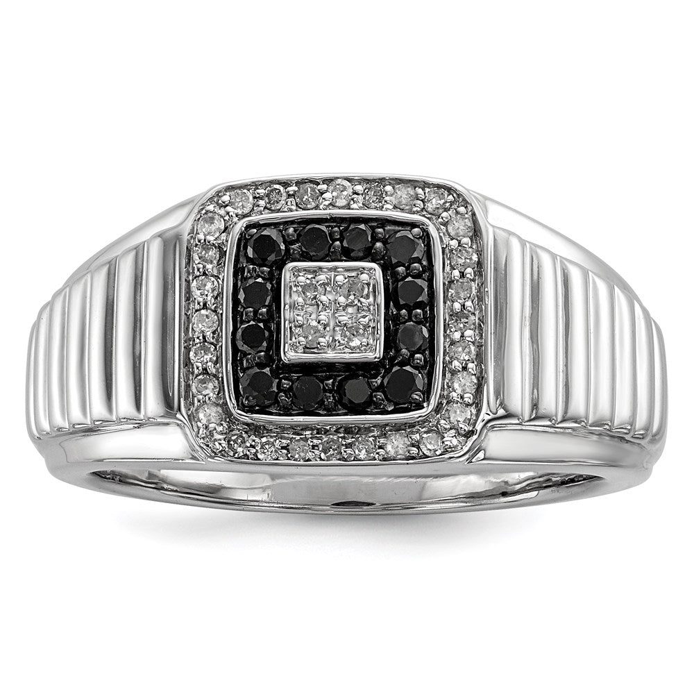 Sterling Silver Rhodium Plated Black and White Diamond Men's Ring