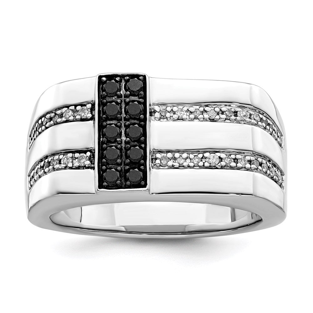 White Night Sterling Silver Rhodium-plated Black and White Diamond Men's Ring