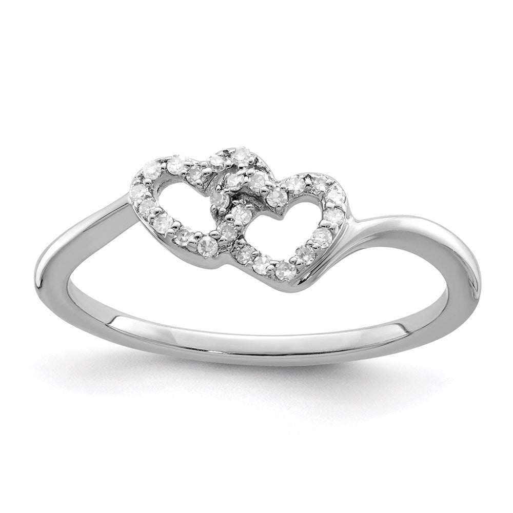 Sterling Silver Rhodium Plated Diamond Double Heart Promise Ring