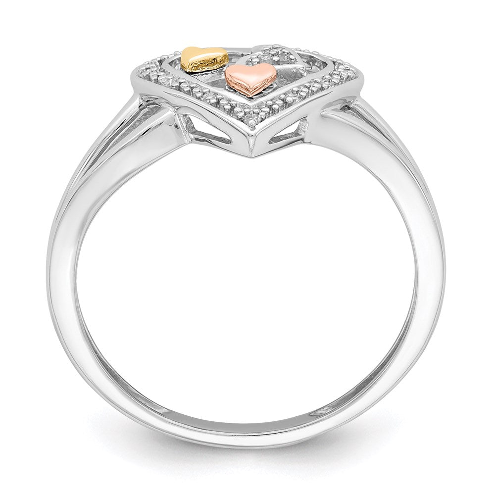 Sterling Silver Rhodium Plated with Gold-tone & Rose-tone Accent Diamond Ring