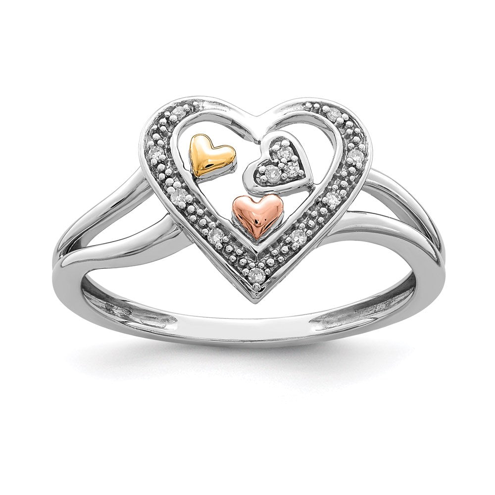 Sterling Silver Rhodium Plated with Gold-tone & Rose-tone Accent Diamond Ring