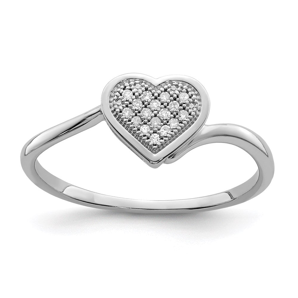 Sterling Silver Rhodium Plated Diamond Heart Ring