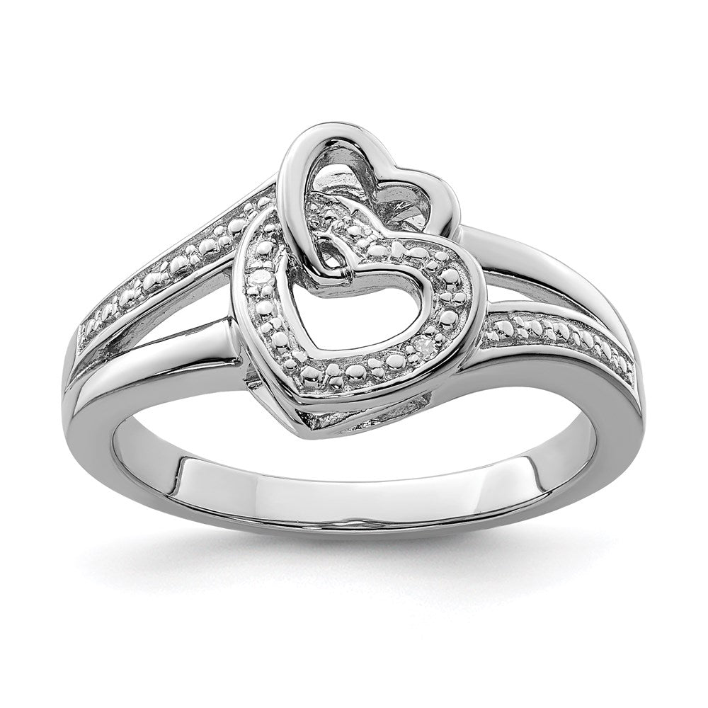 Sterling Silver Rhodium Plated Diamond Double Heart Ring