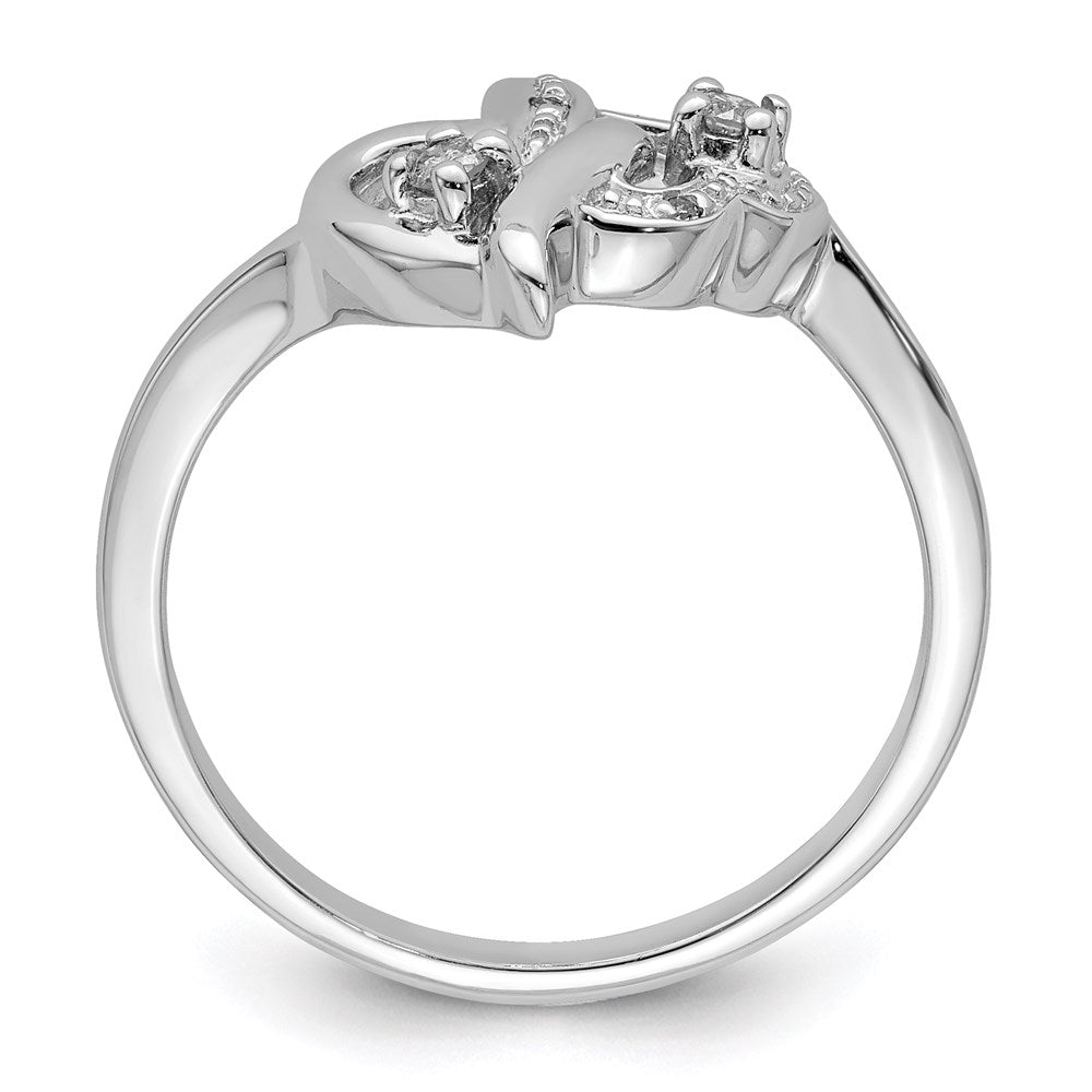 Sterling Silver Rhodium Plated Diamond Double Heart Ring