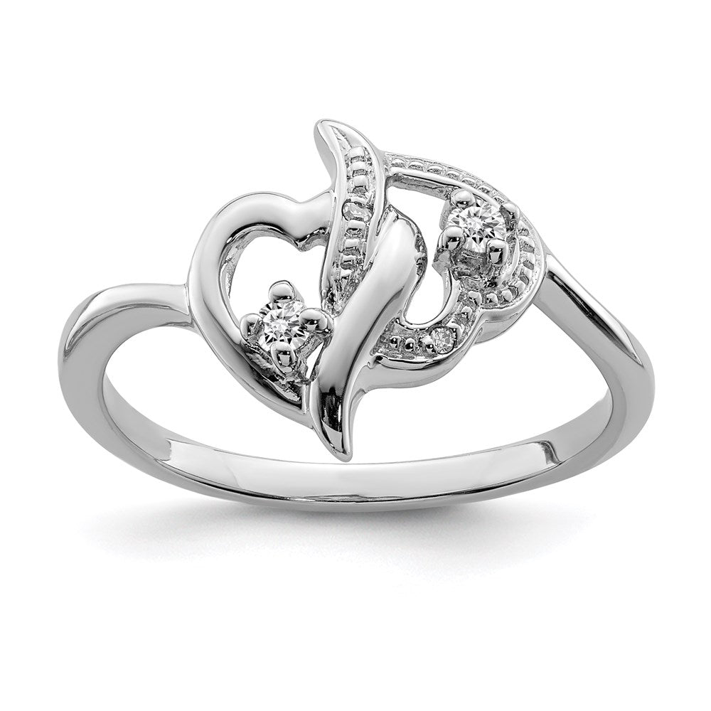 Sterling Silver Rhodium Plated Diamond Double Heart Ring