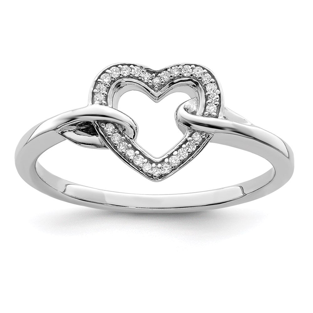 Sterling Silver Rhodium Plated Diamond Heart Ring