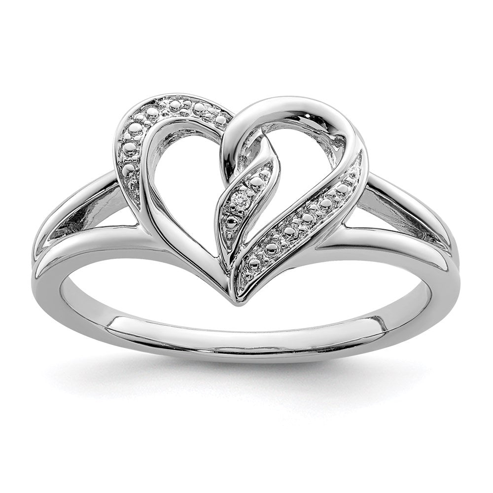 Sterling Silver Rhodium Plated Diamond Heart Ring