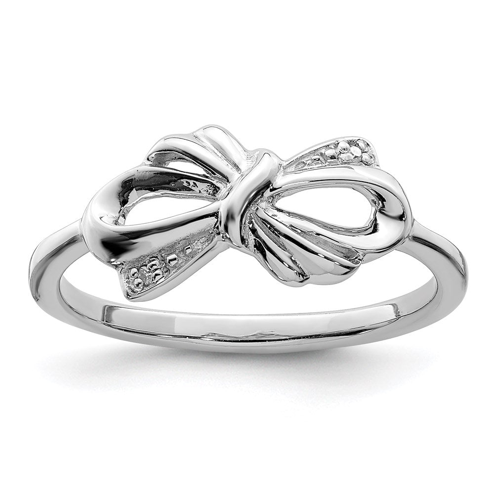 Sterling Silver Rhodium Plated Diamond Bow Ring