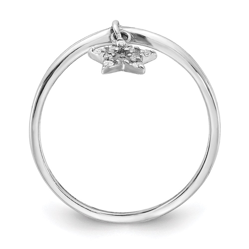 Sterling Silver Rhodium Plated Diamond Star Dangle Ring