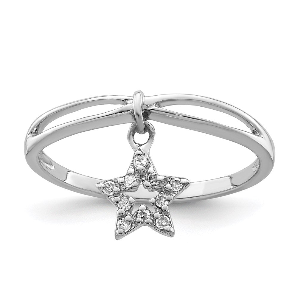 Sterling Silver Rhodium Plated Diamond Star Dangle Ring