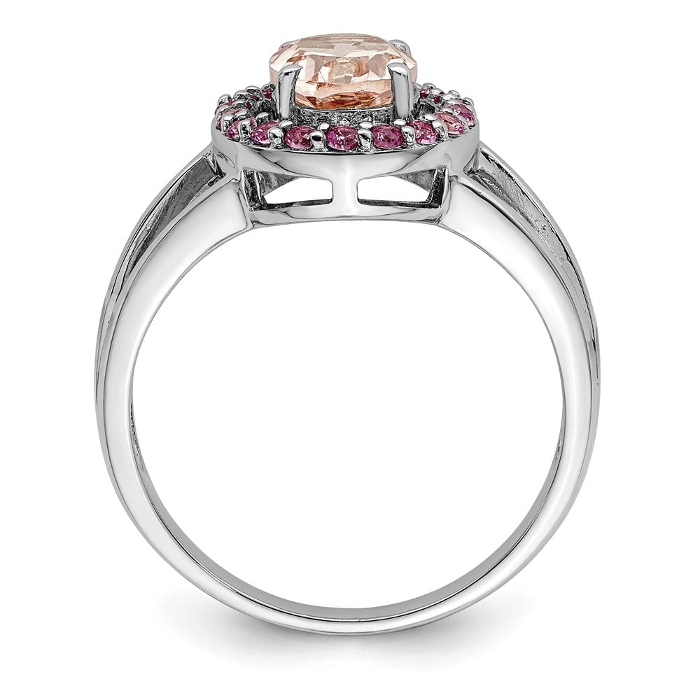 Sterling Silver Rhodium Morganite & Pink Sapphire Oval Ring