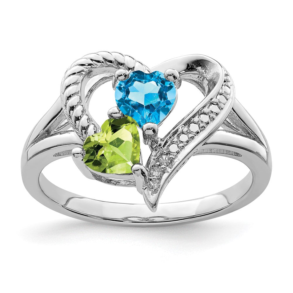 Sterling Silver Rhodium Blue Topaz Peridot Diam. Ring