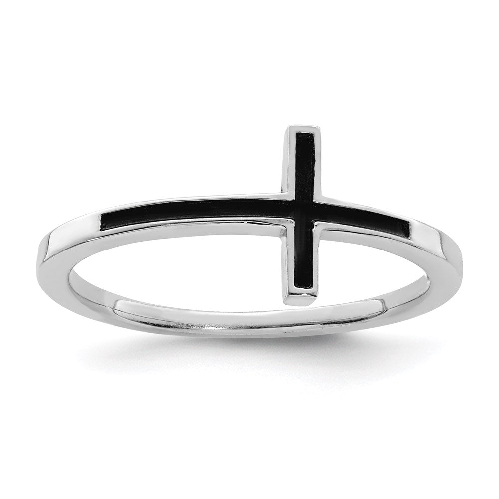 Sterling Silver Antiqued Sideways Cross Ring