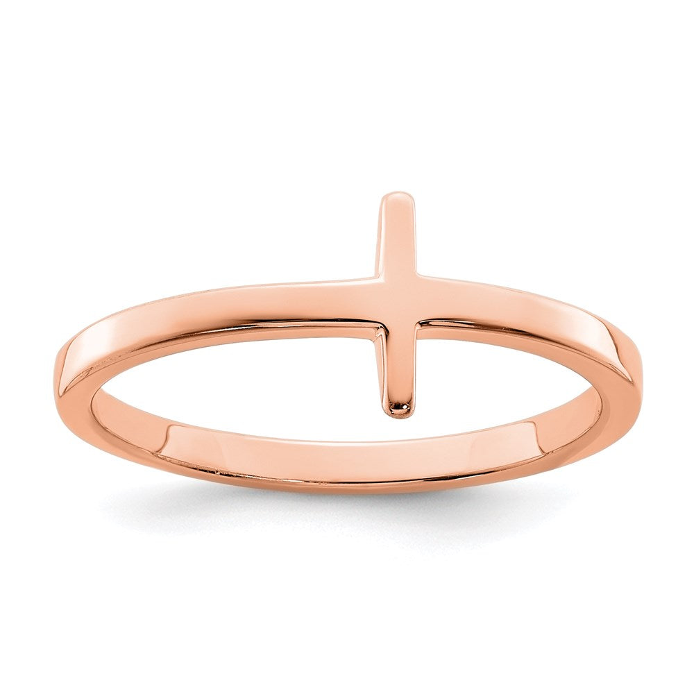 Sterling Silver Rose Gold-plated Sideways Cross Ring