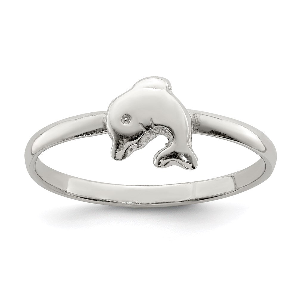 Sterling Silver Rhodium-plated Polished Dolphin Size 3 Ring