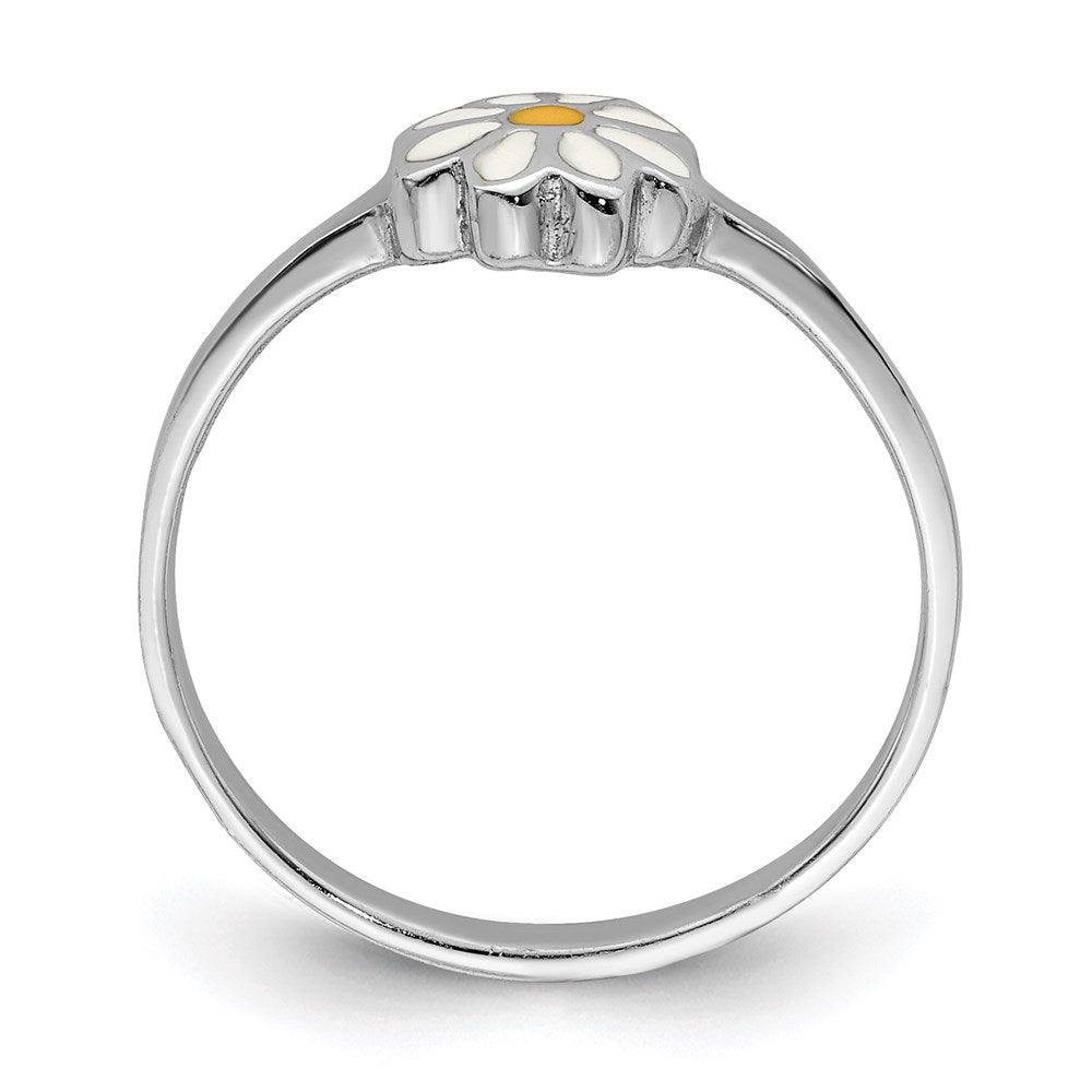 Sterling Silver RH-plated White & Yellow Enameled Daisy Size 3 Ring