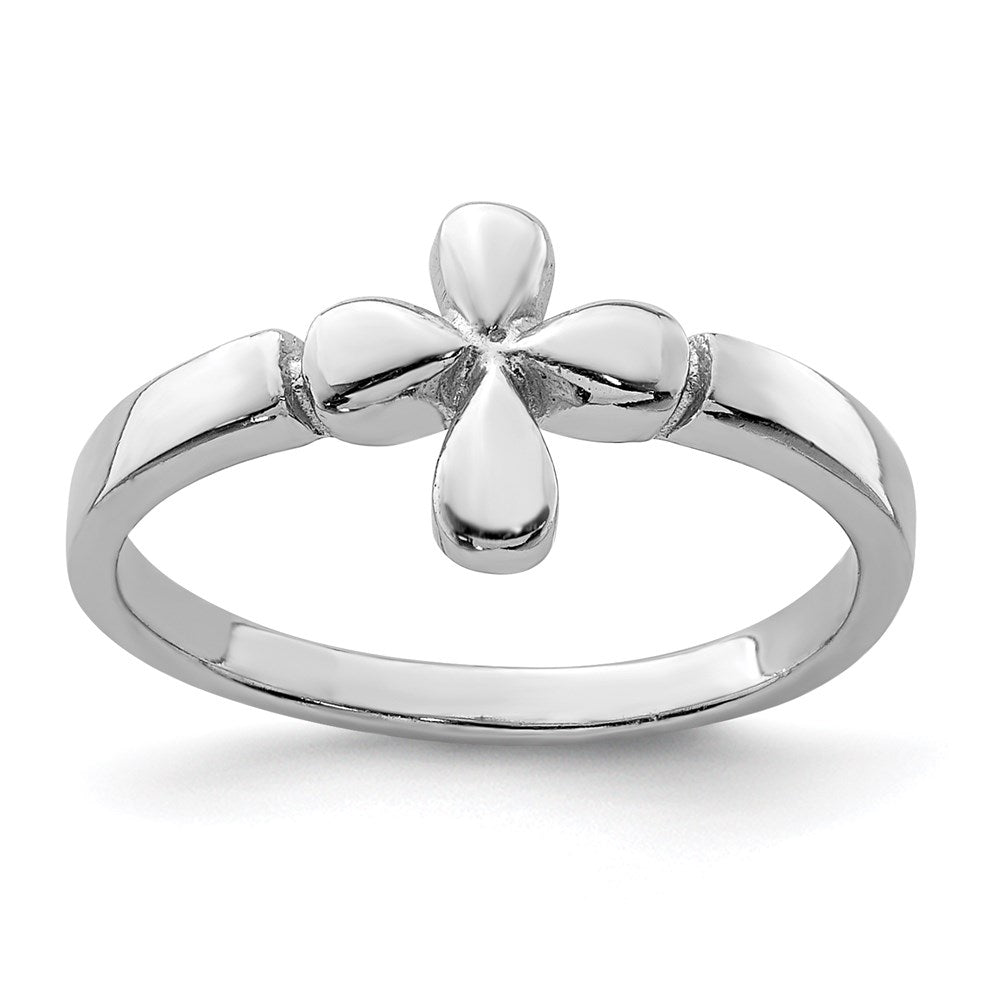 Sterling Silver RH Plated Child's Polished Cross Ring