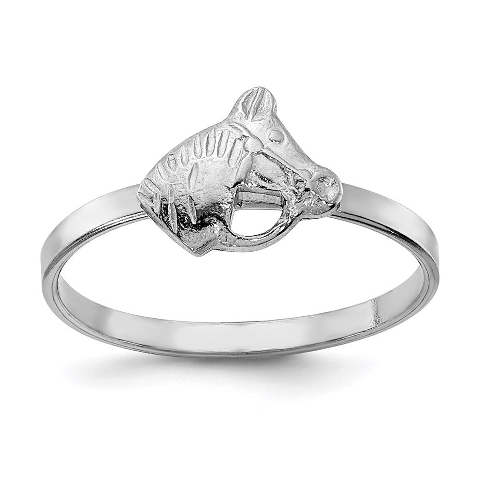 Sterling Silver Rhodium-plated Polished & Textured Horse Size 3 Ring