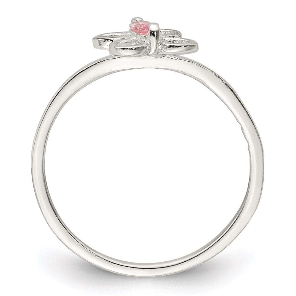 Sterling Silver Polished Pink CZ Butterfly Size 3 Ring