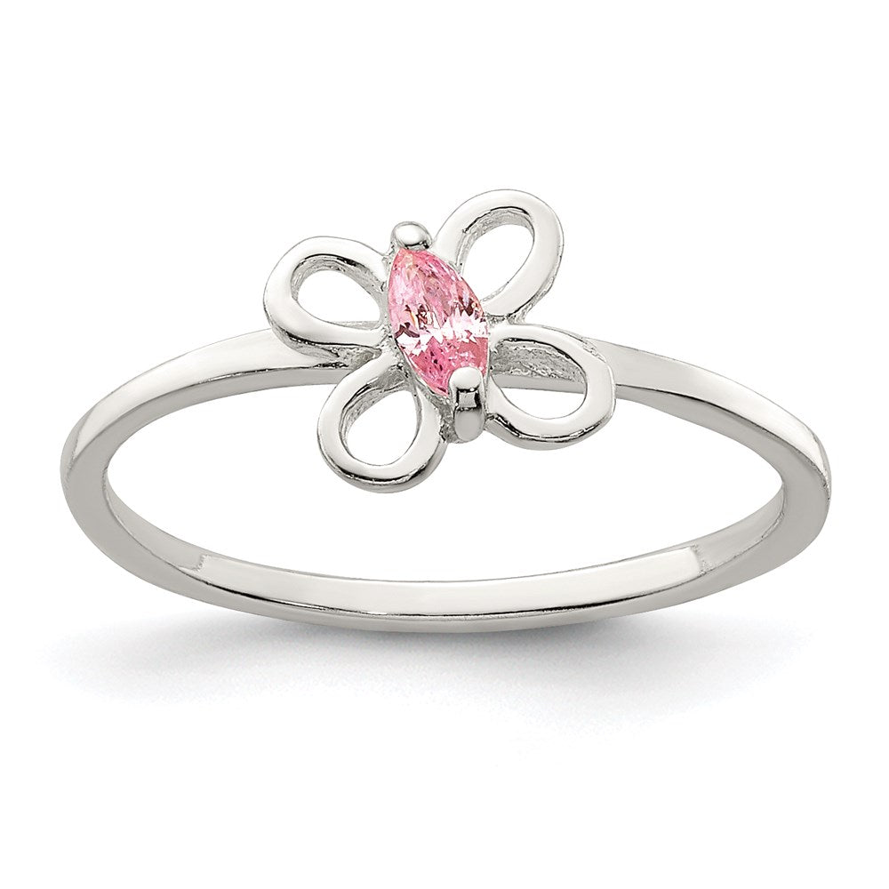 Sterling Silver Polished Pink CZ Butterfly Size 4 Ring