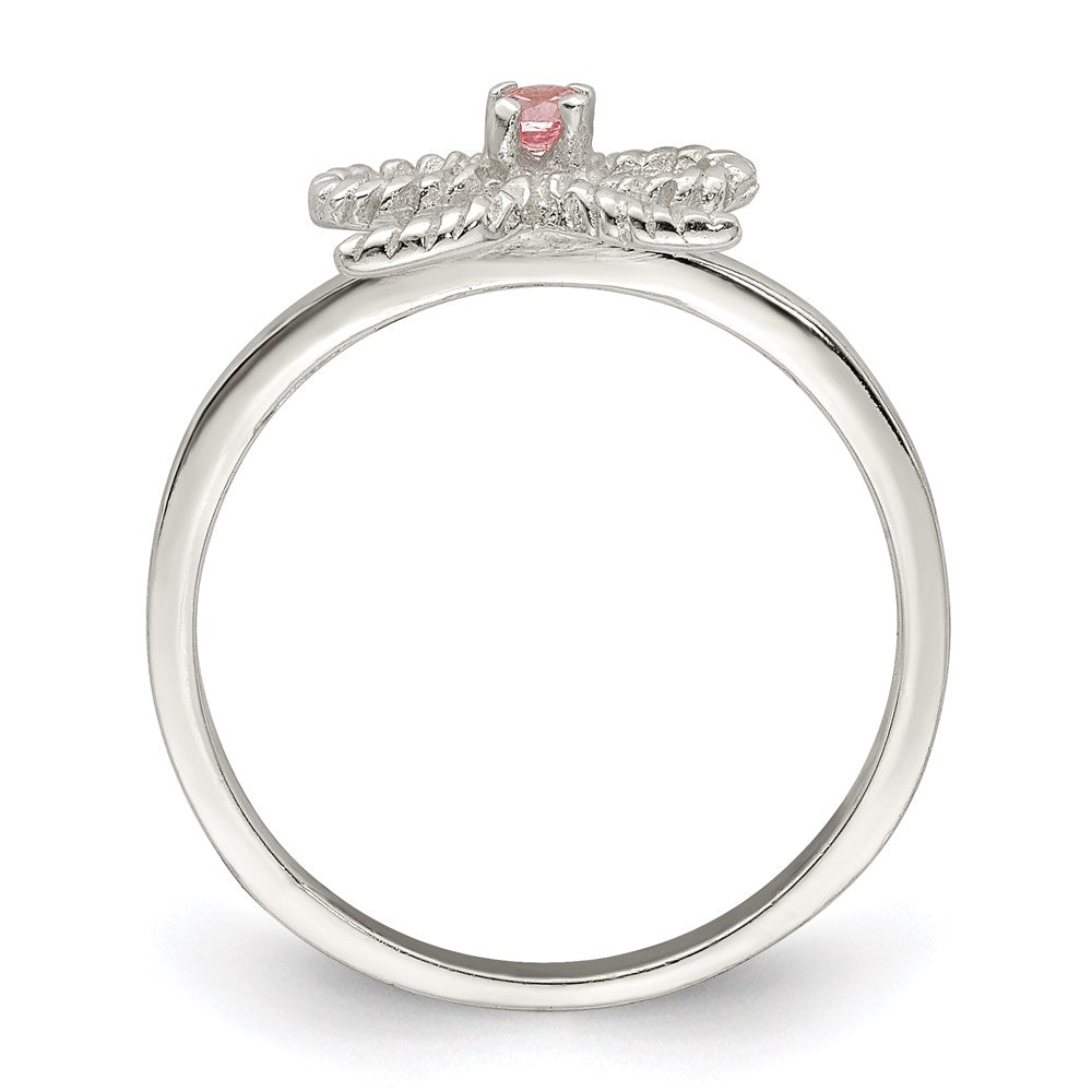 Sterling Silver Polished & Twisted Pink CZ Bow Size 3 Ring