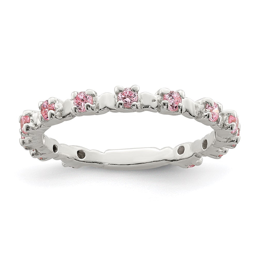 Sterling Silver Polished Pink CZ Size 4 Ring