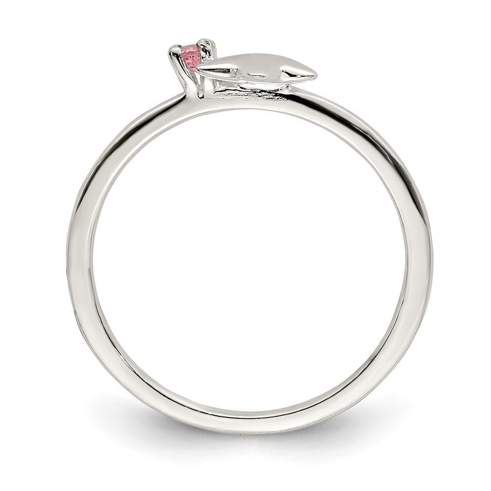 Sterling Silver Polished Pink CZ & Star Size 3 Ring