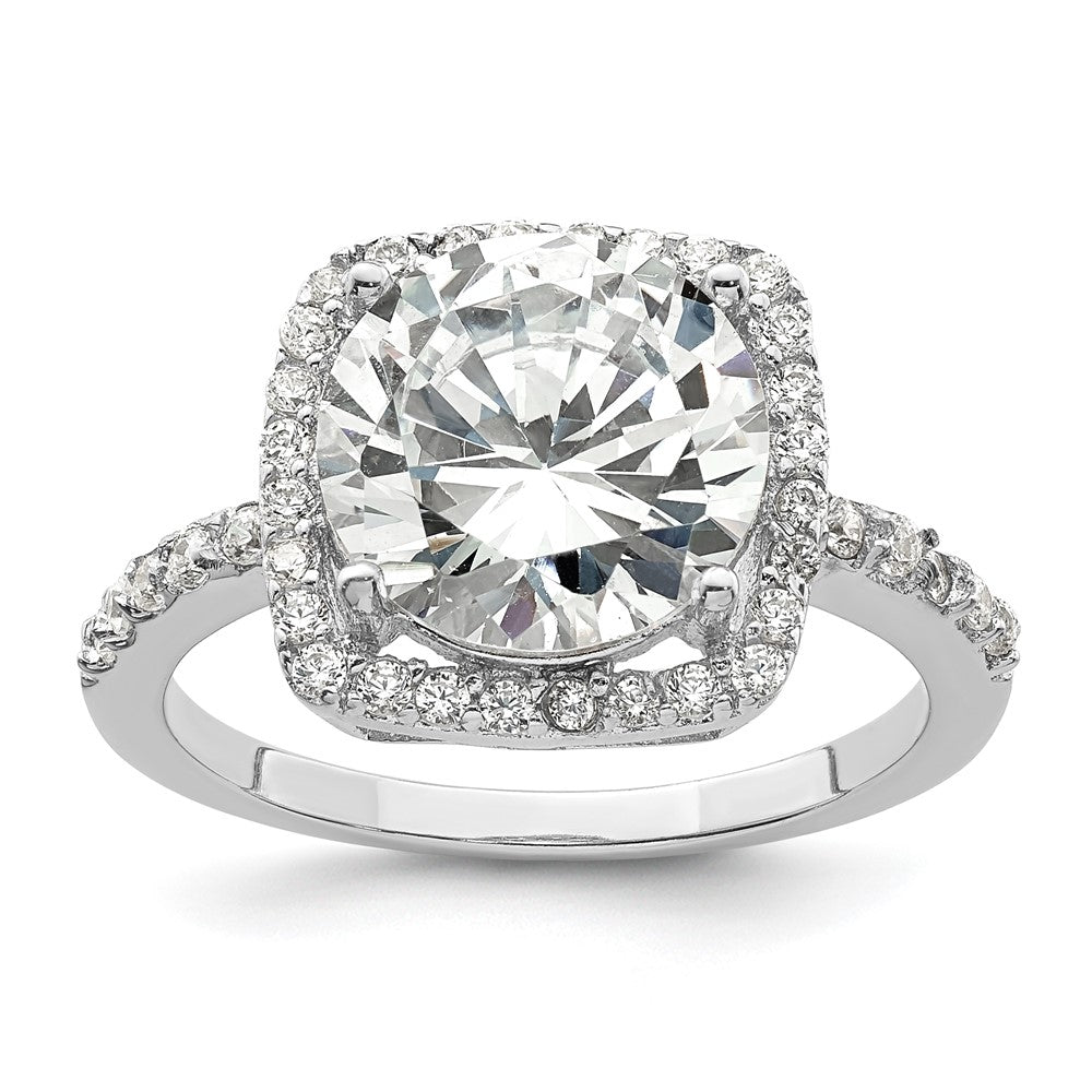 Sterling Silver Rhodium-plated Polished CZ Square Halo Ring