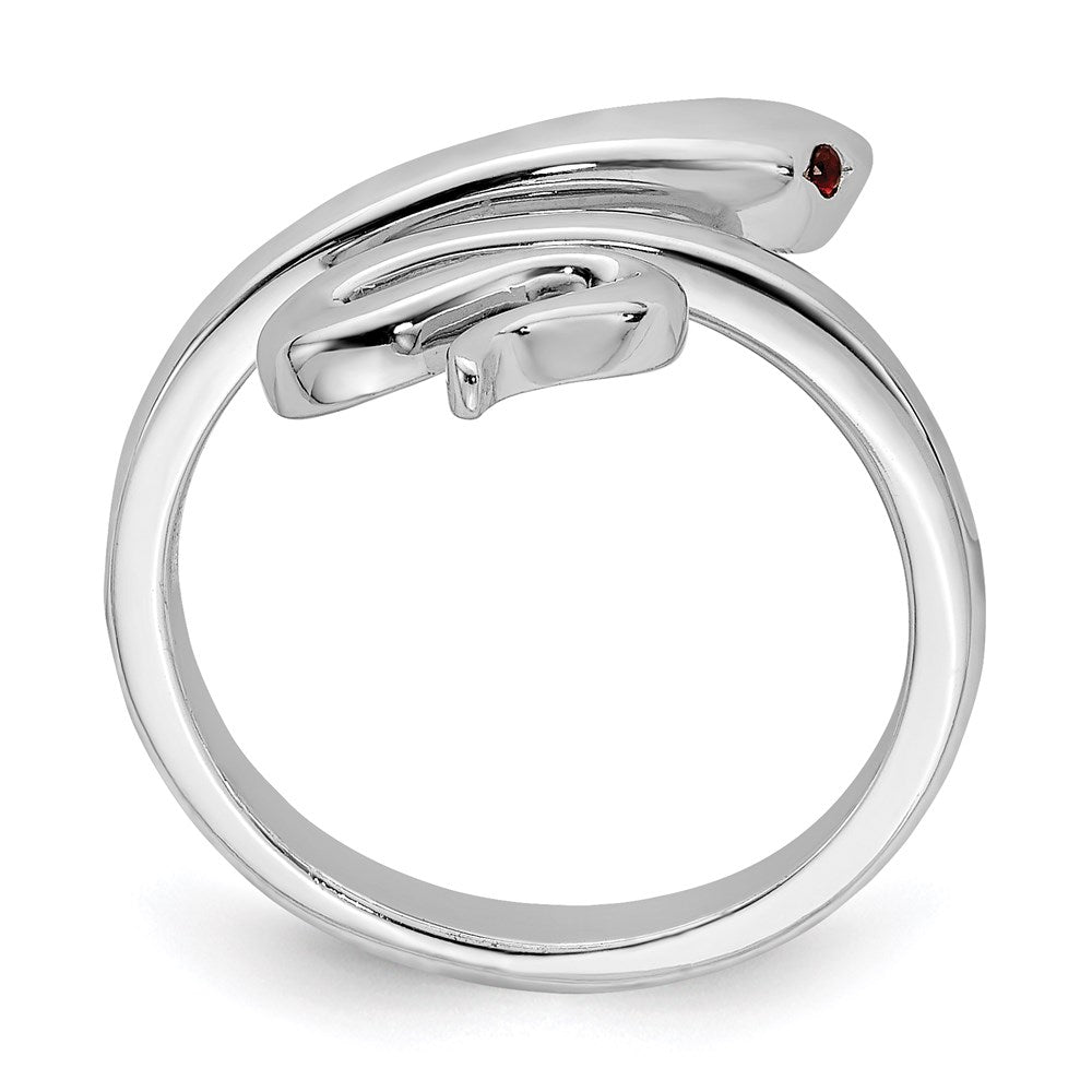 Sterling Silver Rhodium-plated Snake w/Synthetic Ruby Toe Ring