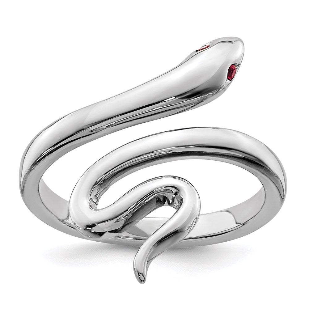 Sterling Silver Rhodium-plated Snake w/Synthetic Ruby Toe Ring