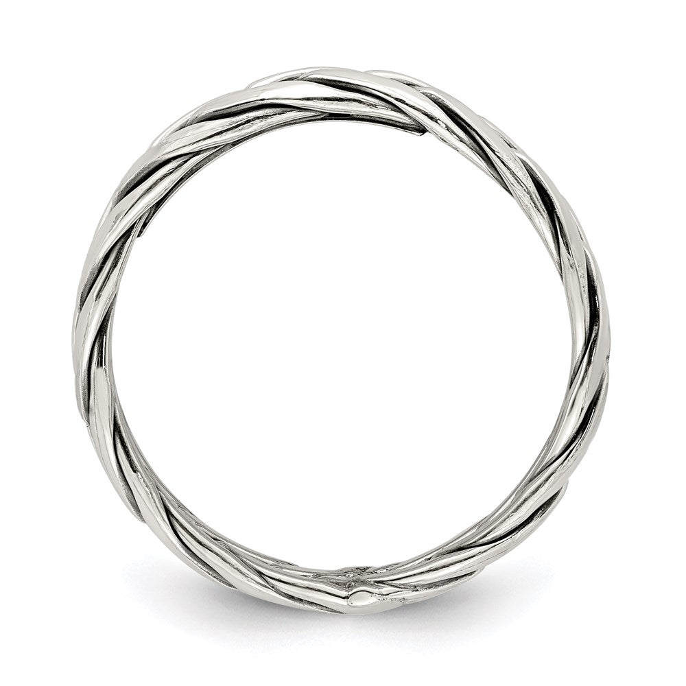 Sterling Silver Polished Antiqued Weaved Women's Ring