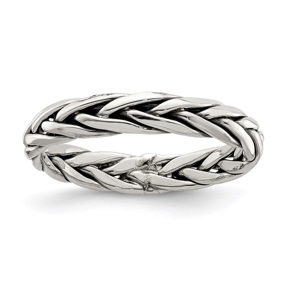 Sterling Silver Polished Antiqued Weaved Women's Ring