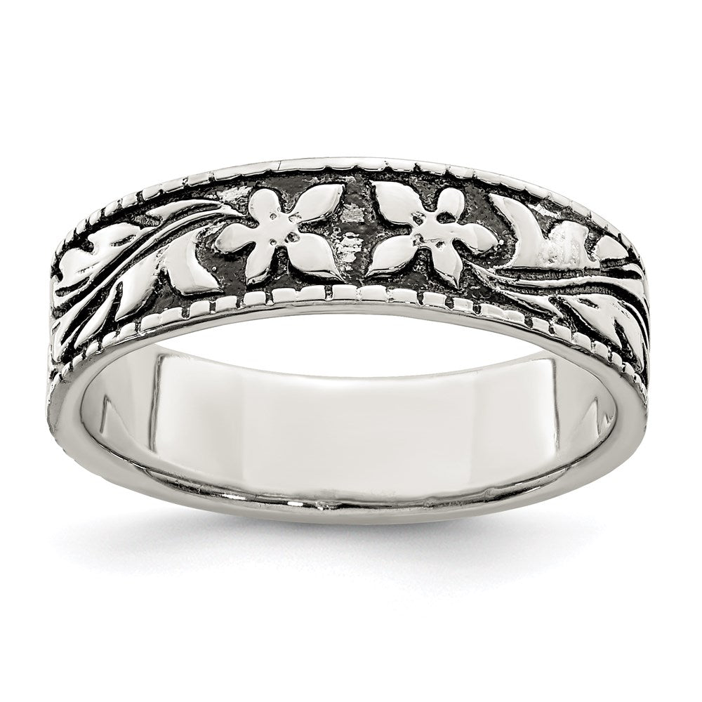 Sterling Silver Antiqued Floral Ring