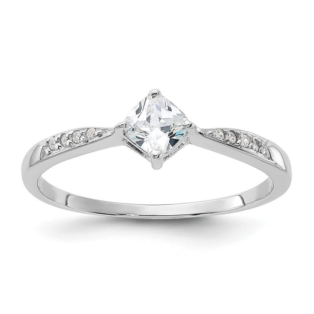 Sterling Silver Rhodium-plated Polished and Square Shaped CZ Ring