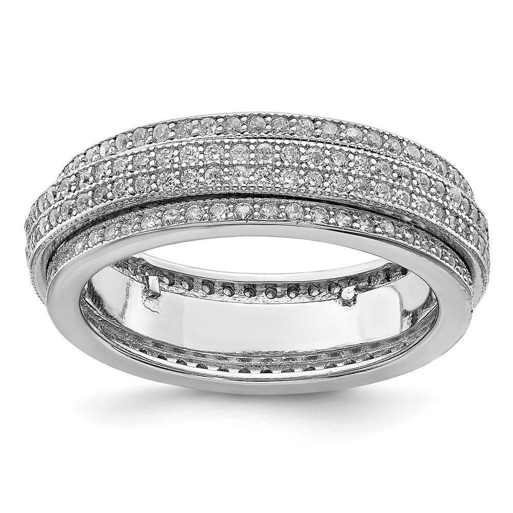 Sterling Silver Polished Rhodium-plated CZ Pav√á Eternity Motion Ring