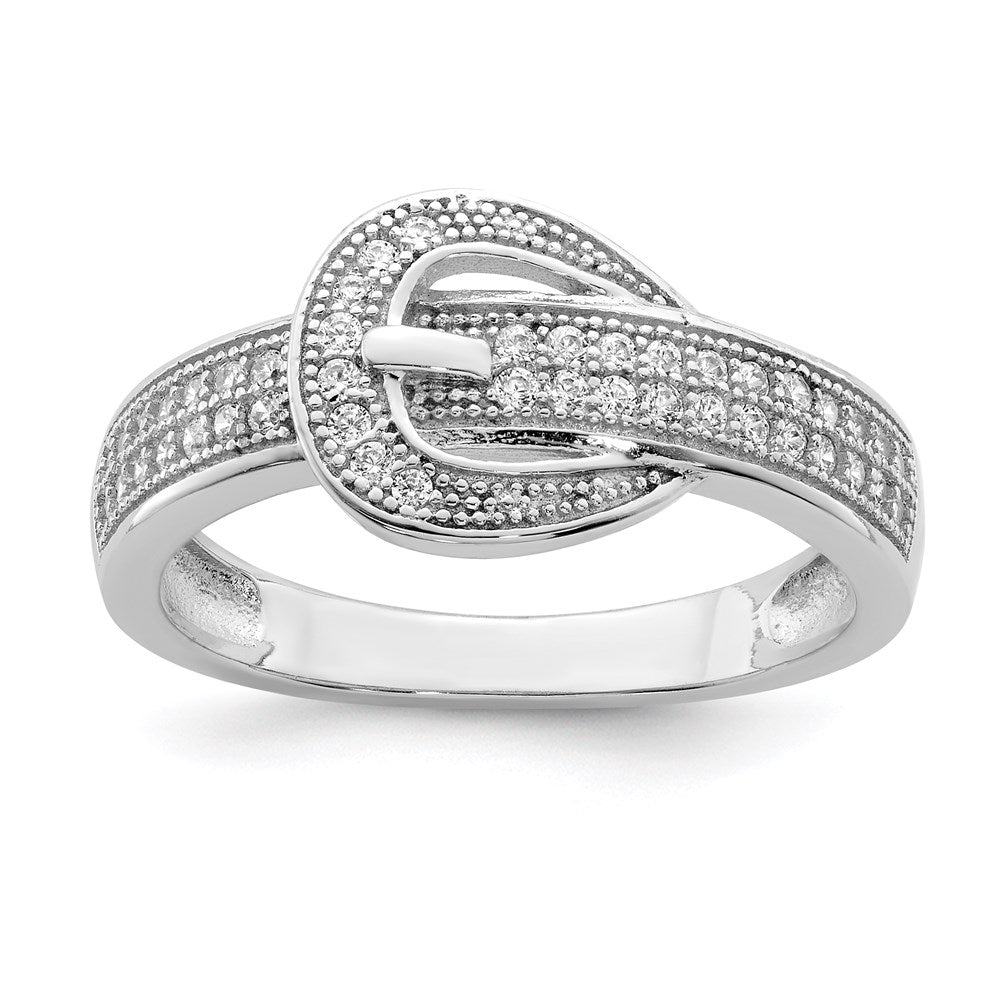 Sterling Silver Rhodium-plated CZ Buckle Ring