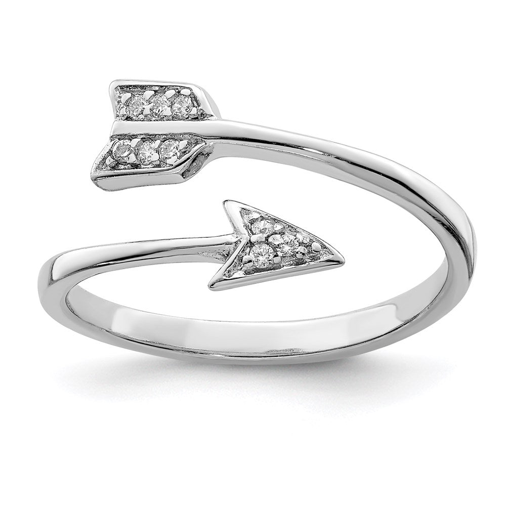 Sterling Silver Rhodium-plated Polished CZ Arrow Ring