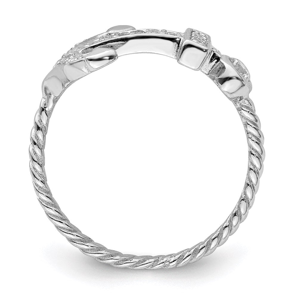 Sterling Silver Rhodium-plated Polished and Textured CZ Anchor Ring