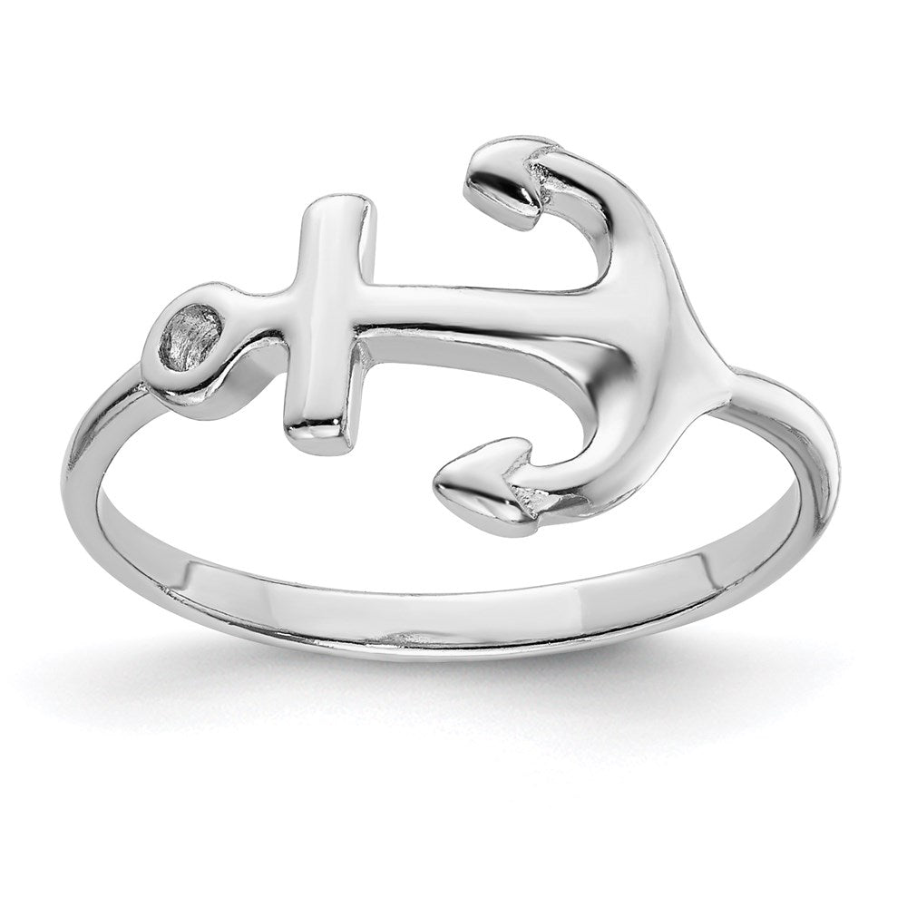 Sterling Silver Rhodium-plated Polished Anchor Ring