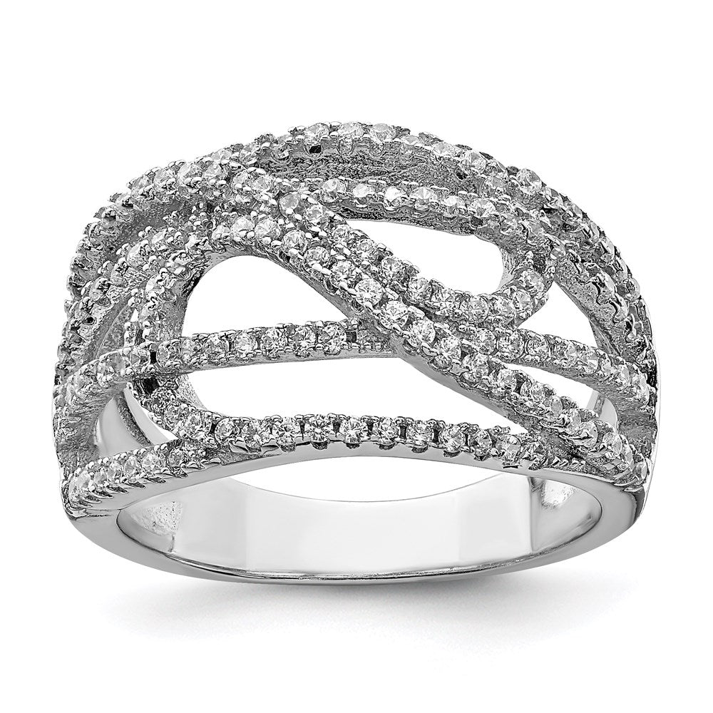 Sterling Silver Rhodium-plated CZ Micro pav Ring