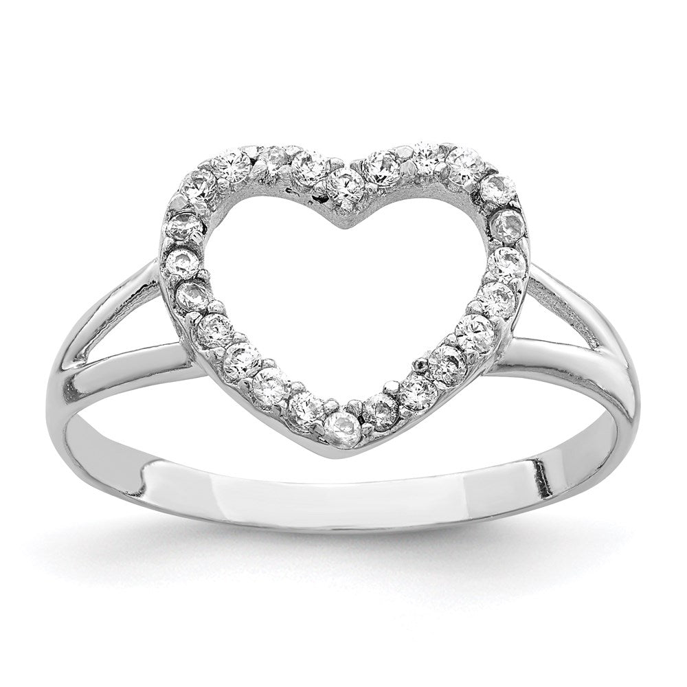 Sterling Silver Rhodium-plated Polished CZ Heart Ring