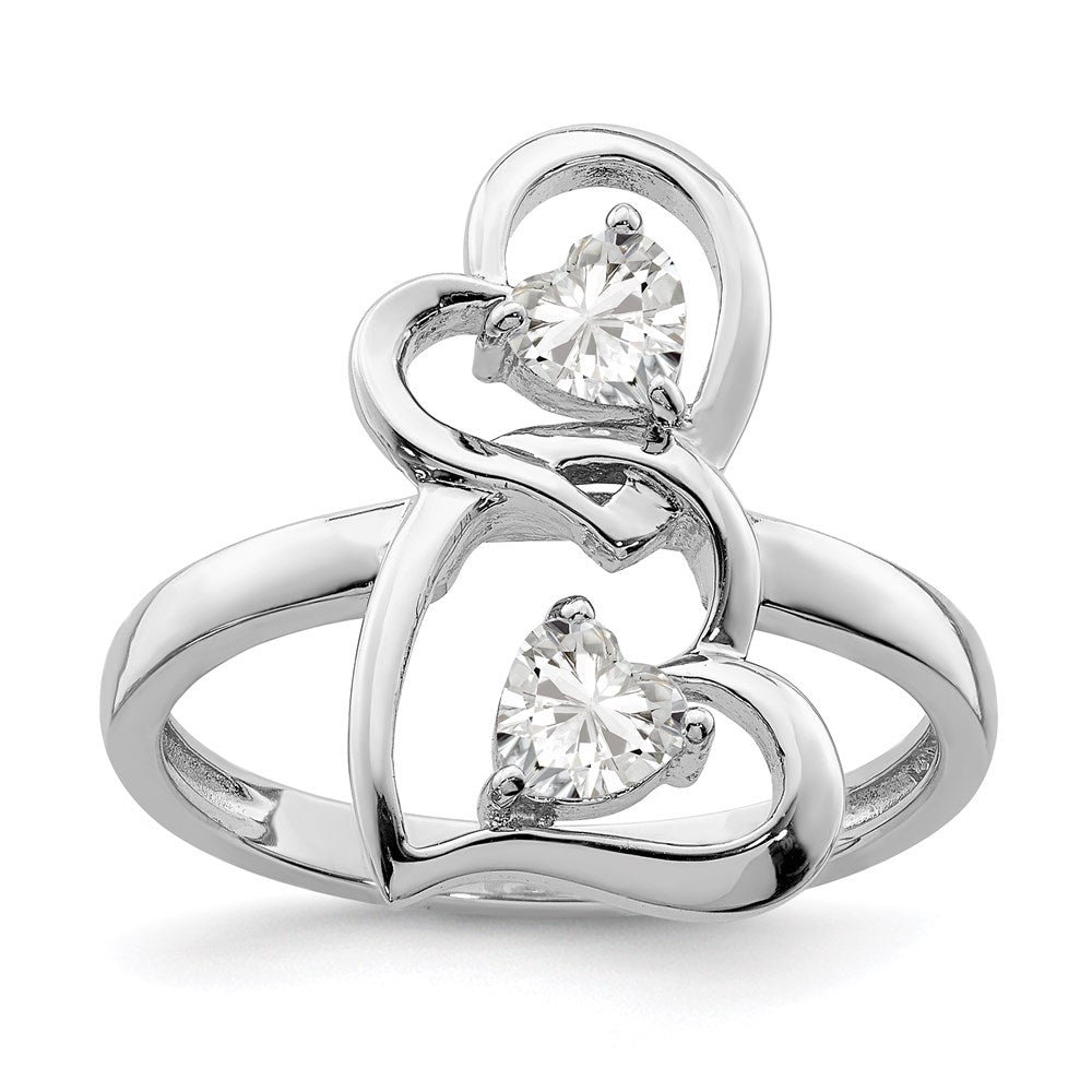 Sterling Silver Rhodium-plated CZ Double Heart Ring