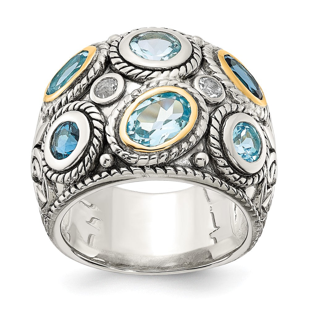 Sterling Silver w/14k Gold and Blue Topaz Fancy Ring