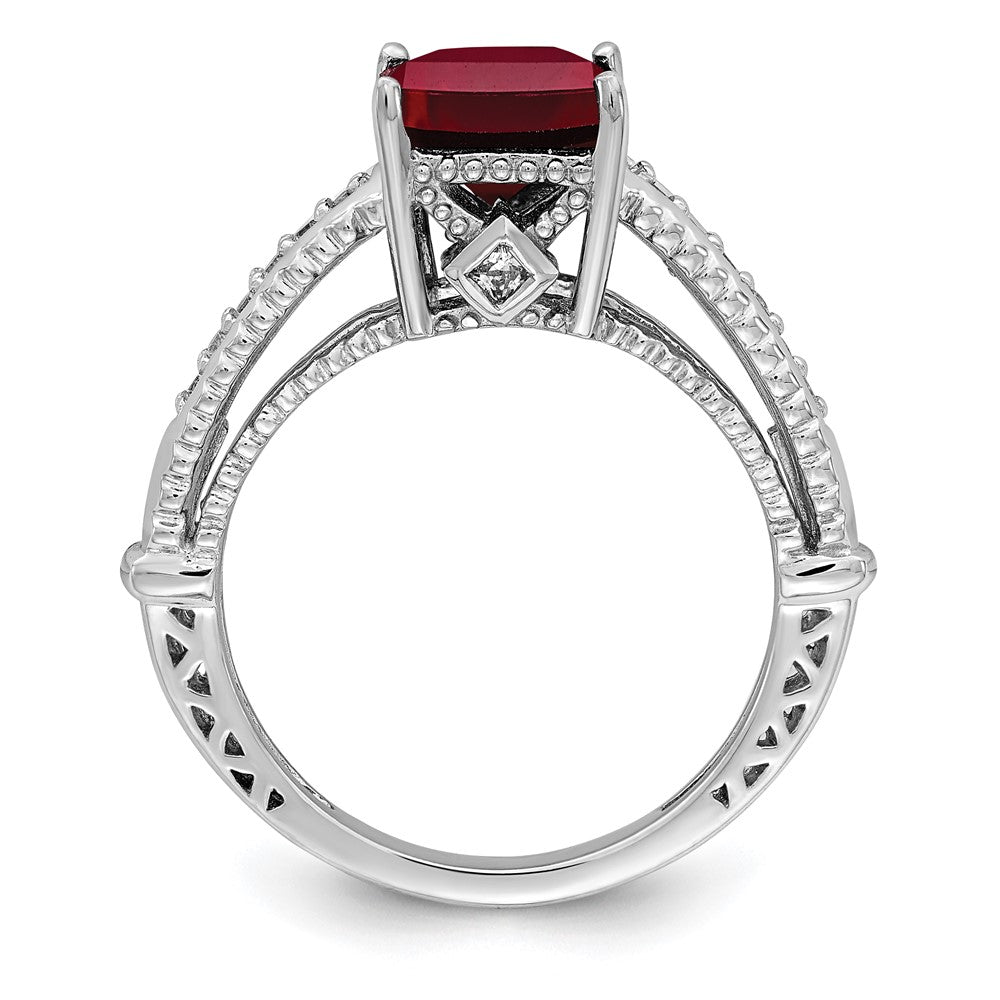 Sterling Silver Rhodium-plated Lab Created Ruby and CZ Ring