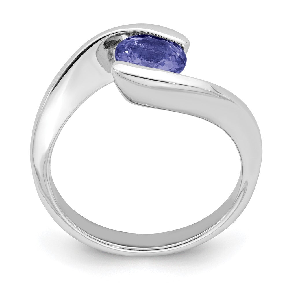 Sterling Silver Rhodium Round Tanzanite Bypass Ring