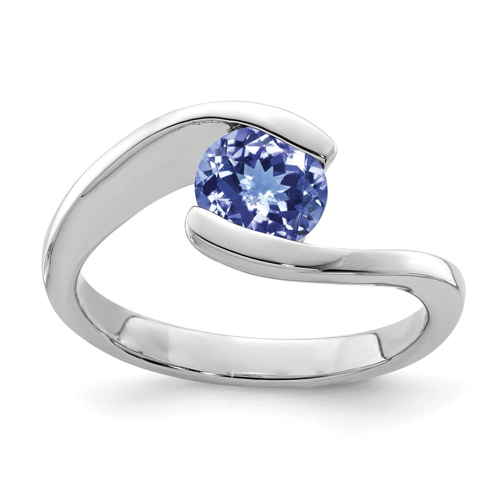 Sterling Silver Rhodium Round Tanzanite Bypass Ring