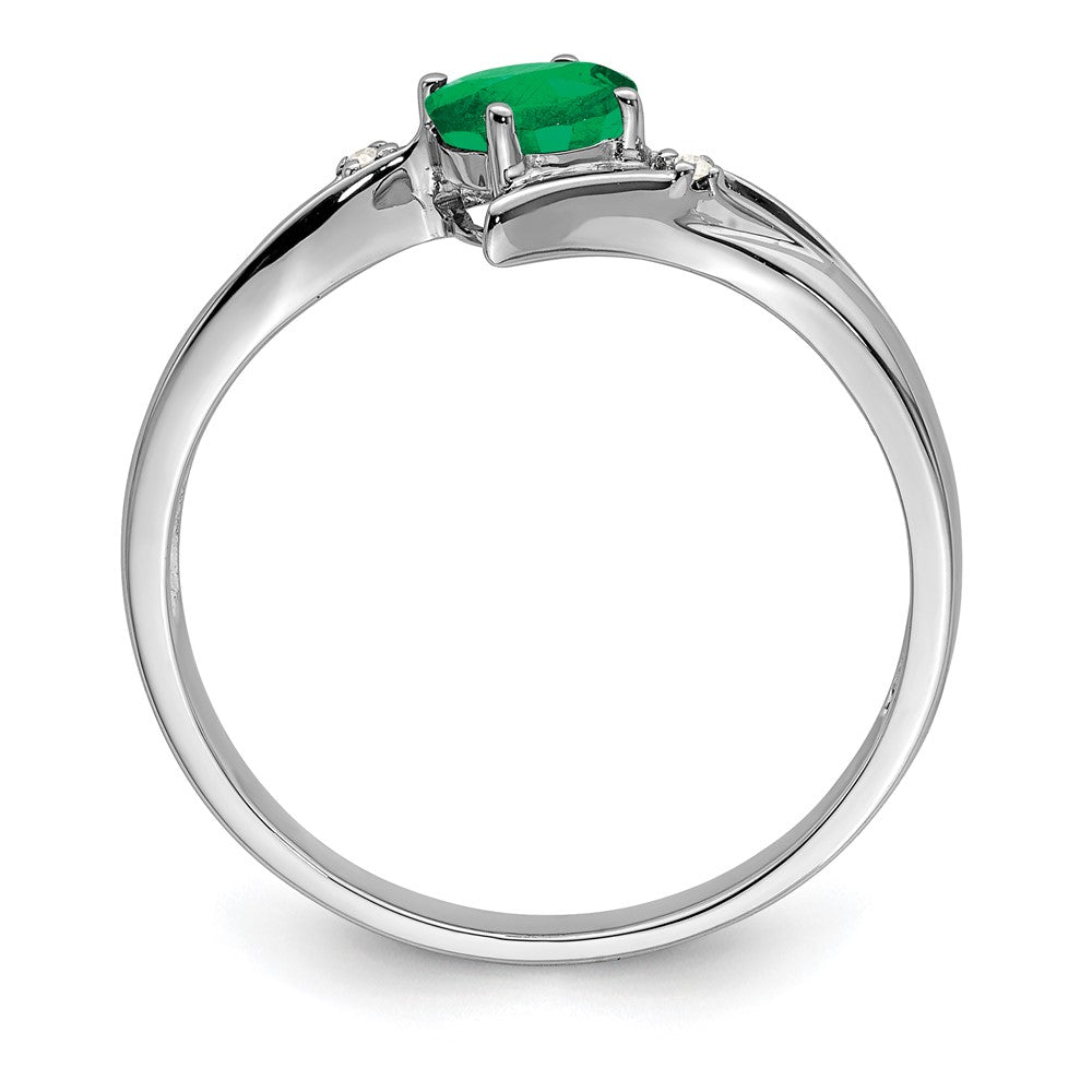 Sterling Silver Rhodium-plated Emerald and Diamond Ring