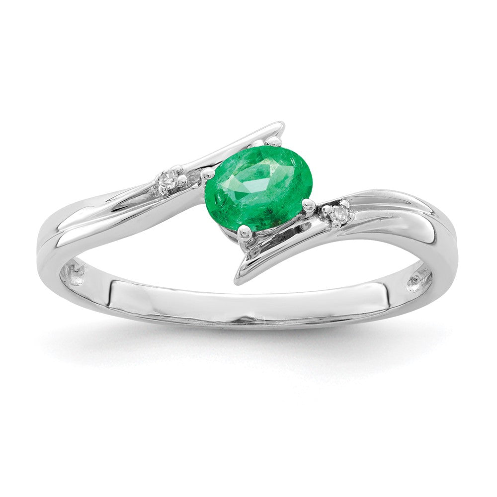 Sterling Silver Rhodium-plated Emerald and Diamond Ring