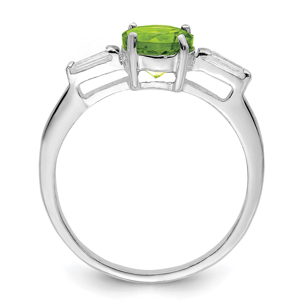 Sterling Silver Rhodium Peridot & CZ Ring